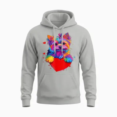 Yorkshire-Terrier-Shirt - Buntes Yorkshire-Terrier-Herz Unisex Hoodie - Ash