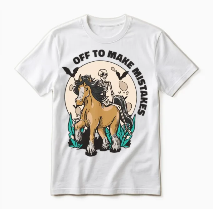 Skeleton Riding Horse Mistakes Horse Riding Unisex T-Shirt in White