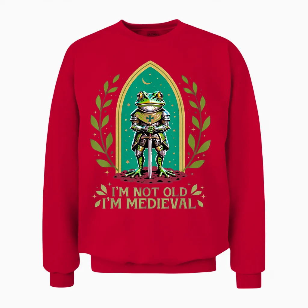 Im Not Old I'm Medieval Funny Frog Knight Fantasy Humour Unisex Sweatshirt in Red
