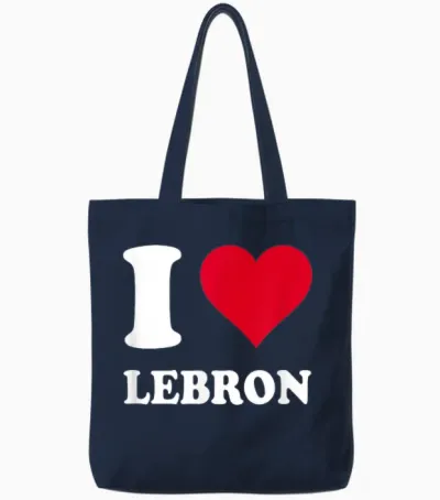 Red Heart I Love Lebron T-Shirt, Black, S Tote Bags - Navy
