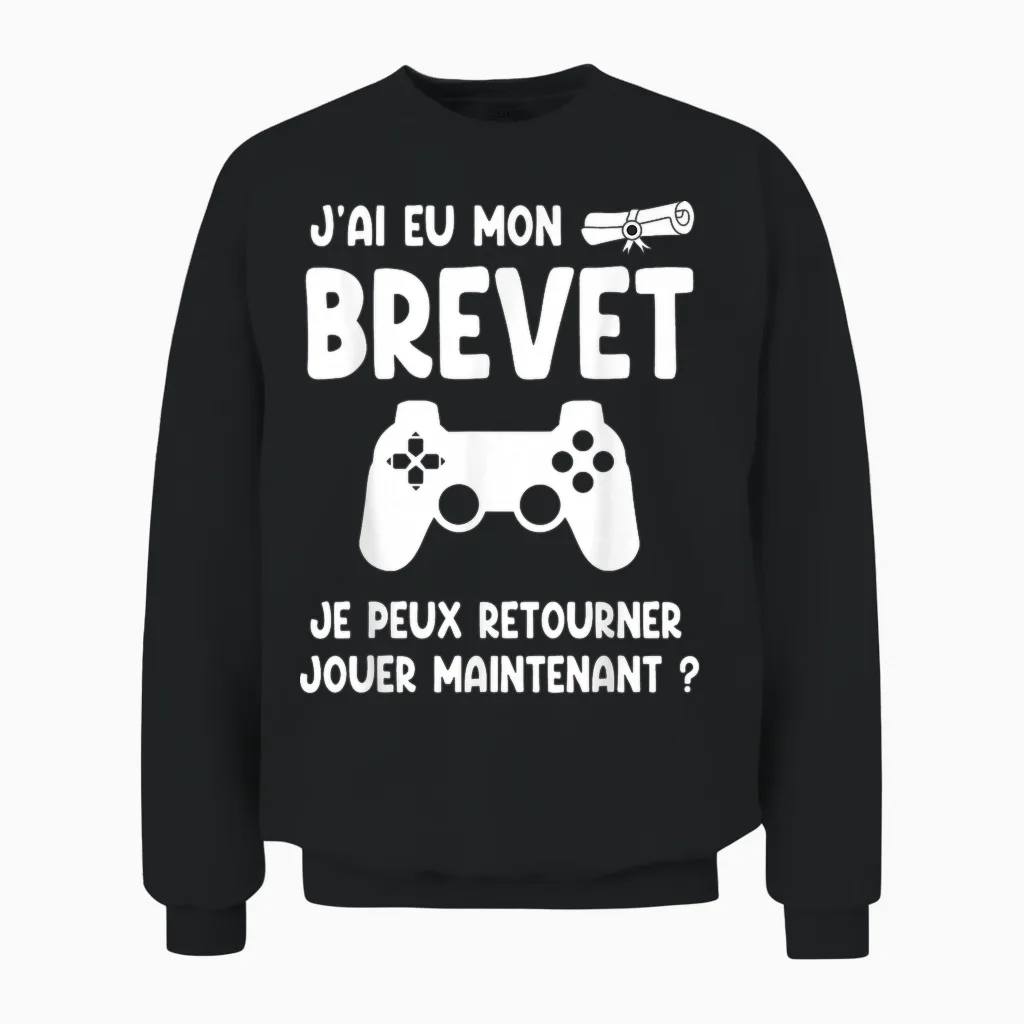 Réussite Diplôme Brevet Collège Gamer Jeux Vidéos Gaming Unisex Sweatshirt in Black