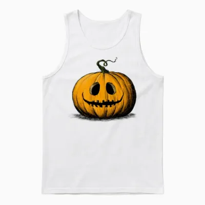 Happy Halloween Jack O'lantern Adult Natural Unisex Tank Top - White