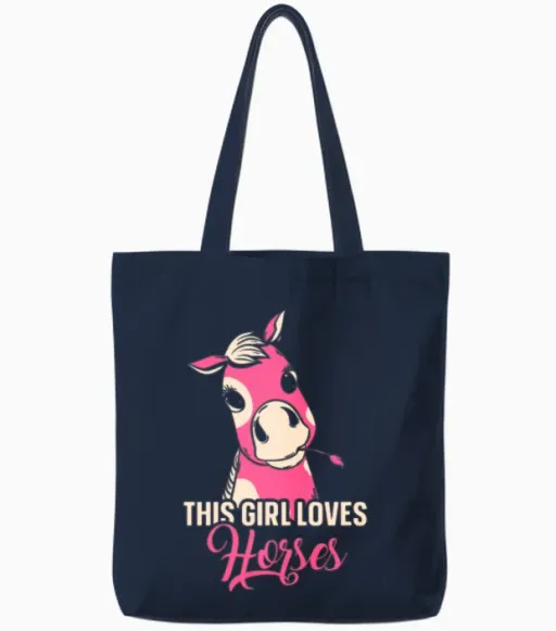 This Girl Loves Horses Riding Horse Lover Rider Tote Bags in Navy