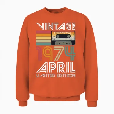 50th Birthday Vintage April 1974 Limited Edition Unisex Sweatshirt - Orange