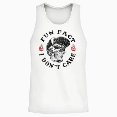 Fun Fact I Don't Care Funny Skeleton Sarcastic (on Back) Unisex Tank Top - White