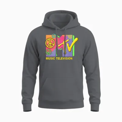 The Official Mtv Logo with Peace Love and Happiness Unisex Hoodie - Charcoal