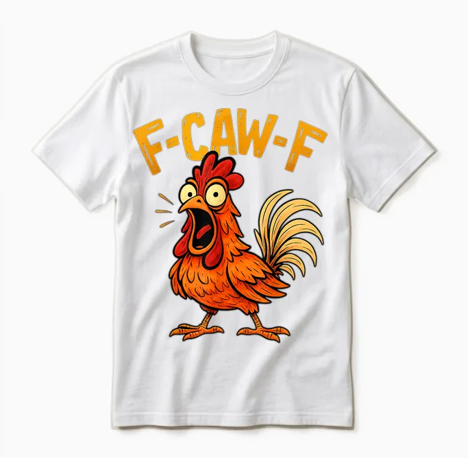 Funny F-Caw-F Chicken Fcawf Humor Quote Rooster Meme Unisex T-Shirt in White