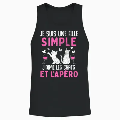 I Am a Simple Girl I Love Cats Aperitif Humor Cat T-Shirt, Black Unisex Tank Top - Black