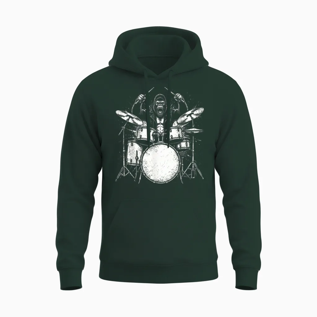 Gorilla Drummer Rock Wild Animal Jouant De La Batterie Unisex Hoodie in Forest