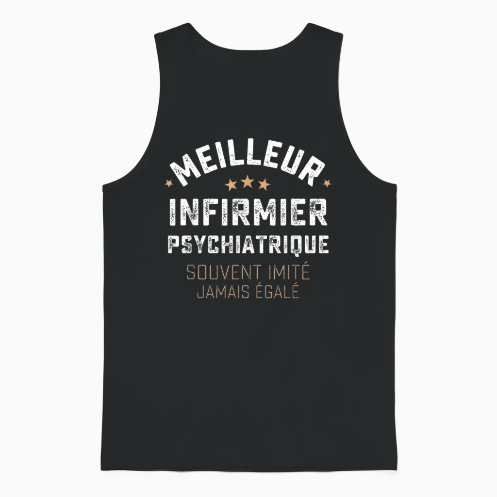 Funny Gift Man Job Nurse Psychiatric Humour T-Shirt, Black, S Unisex Tank Top in Black