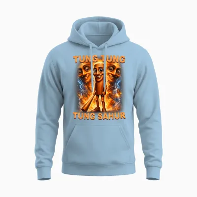 Tung Tung Tung Sahur Is Calling Funny Italian Brainrot Unisex Hoodie - Light Blue