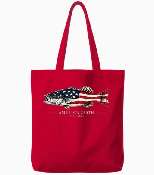 250 Years America 1776 2026 Fishing Usa Flag 250th Birthday Tote Bags - Red