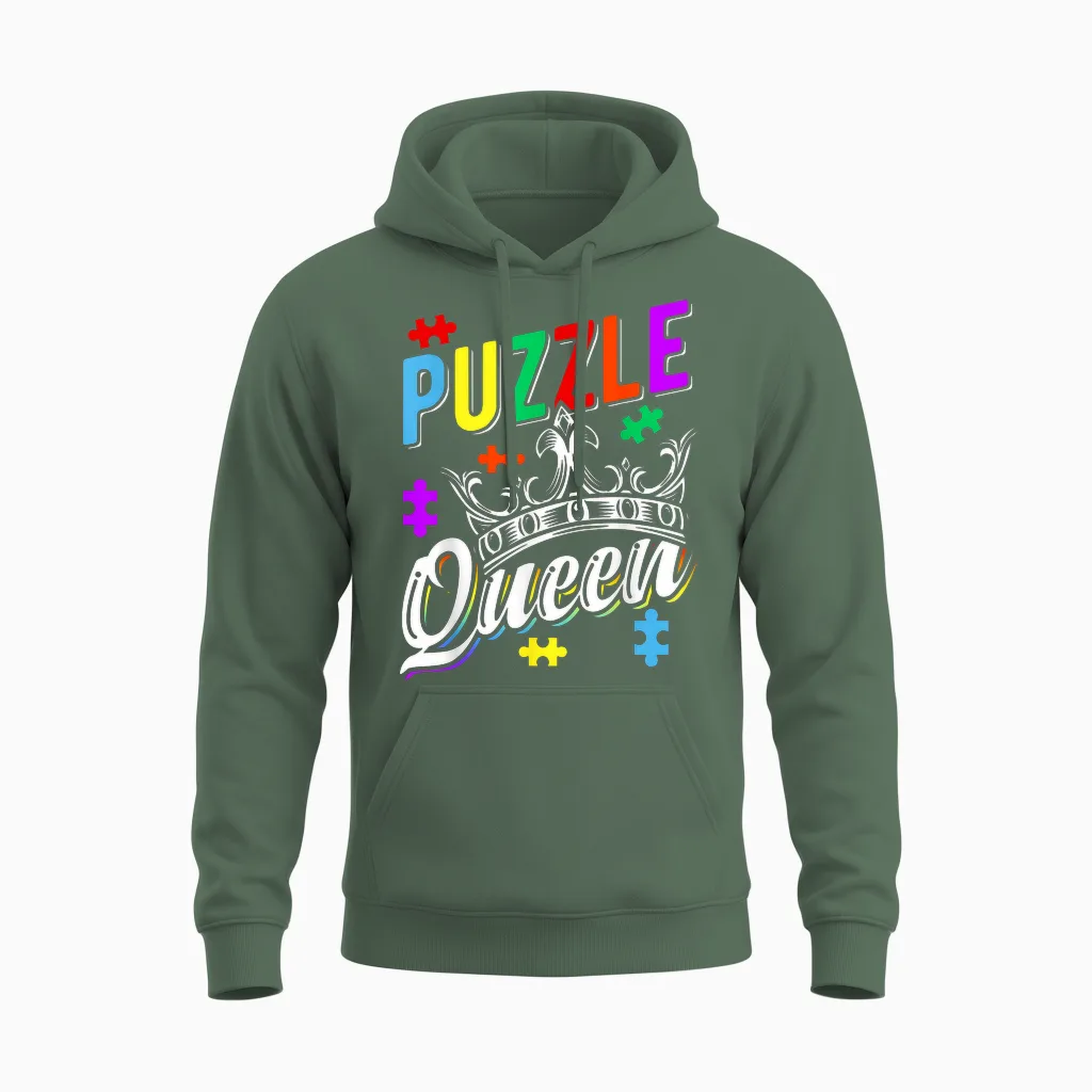 Puzzle Queen Gifts Lover Puzzle Love T-Shirt, Black, S Unisex Hoodie in Military Green