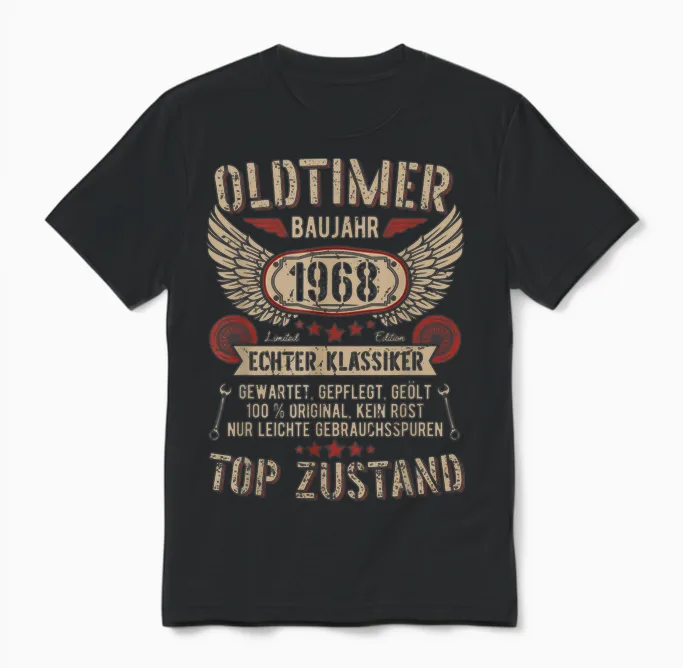 Oldtimer Baujahr 1968 Geboren Vintage Birthday Retro Unisex T-Shirt in Black