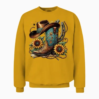 Sunflower Rope Western Cowboy Boots T-Shirt, Black, S Unisex Sweatshirt - Gold
