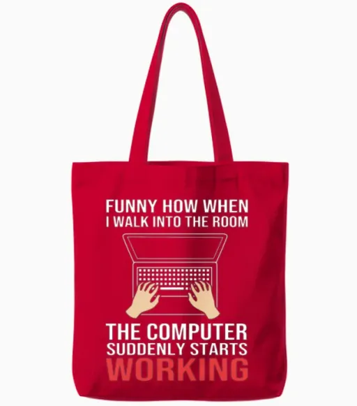 Funny Computer Nerd Helpdesk Tech Support Humor Tote Bags in Red