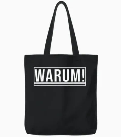 Lustiges Wort - Warum! Tote Bags - Black