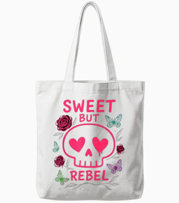 Mignon ’n Punk Crâne Coeurs Papillons Roses Esthétique Tote Bags in White