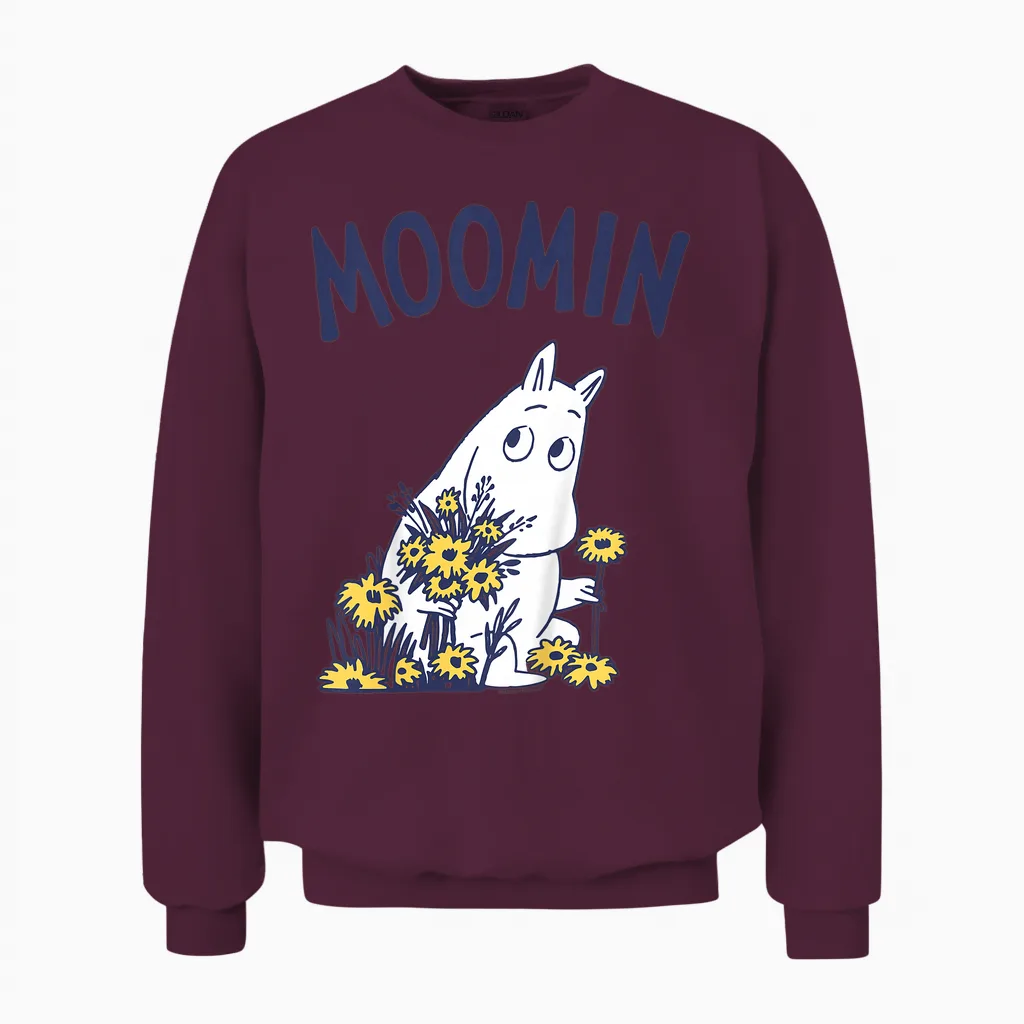 Kids Moomin Moomintroll Flowers Kids T-Shirt, White, 2 Unisex Sweatshirt in Maroon