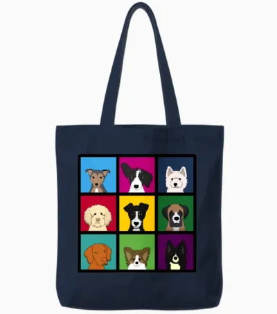 9 Dogs Tote Bags - Navy
