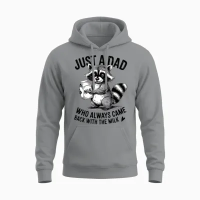 Just a Dad Milk Run Raccoon Unisex Hoodie - Sport Grey