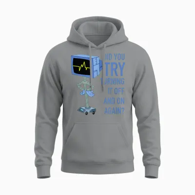 Mademark X Spongebob Squarepants - Karen Plankton - Did You Try Turning It off and on Again? Unisex Hoodie - Sport Grey