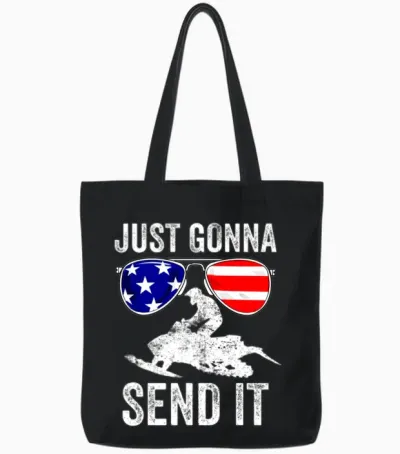 Snowmobile American Flag Hooded Snowmobiling Ride Tote Bags - Black