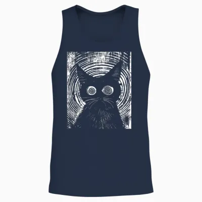 Trippy Cat | Pastel Goth Gothic Grunge Alt Punk Weirdcore T-Shirt, Black Unisex Tank Top - Navy