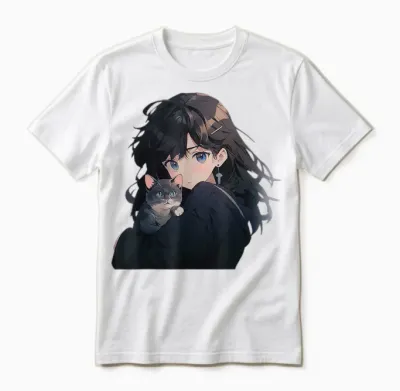 Anime Und Katzen Manga Mädchen Mit Einer Katze Anime Liebhaber Unisex T-Shirt - White