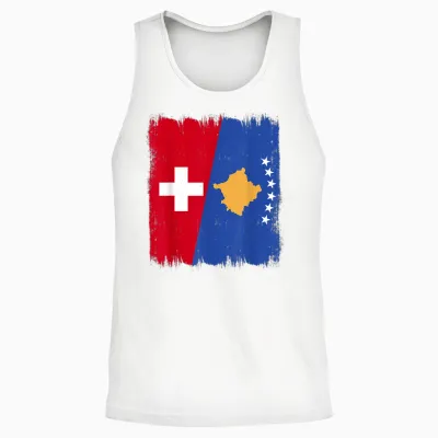 Half Flag of Switzerland Kosovo Roots of Kosovo Unisex Tank Top - White