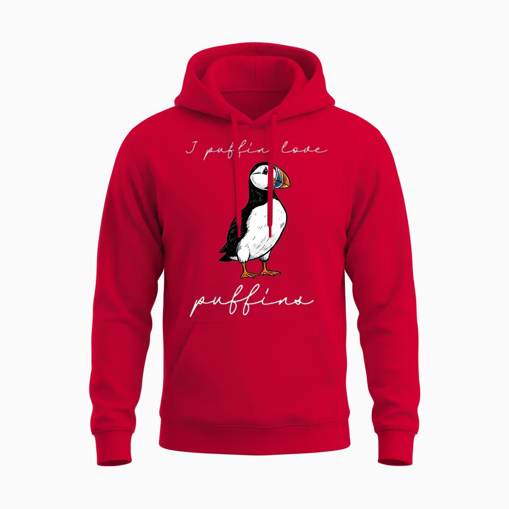 I Puffin Love Puffins Citation D'oiseau De Rivage Humoristique Manche Longue Unisex Hoodie in Red