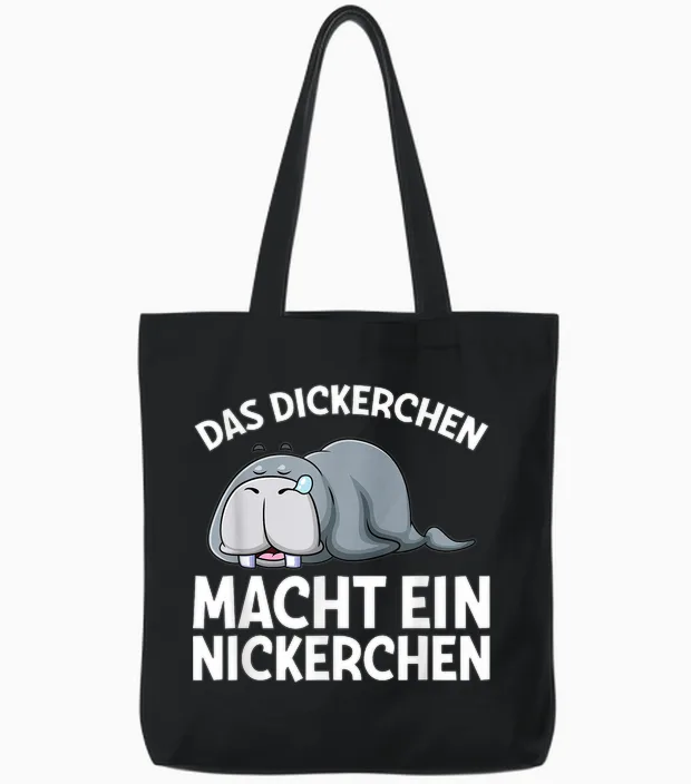 Das Dickerchen Macht Ein Nickerchen Walross Pyjama Schlaf Tote Bags in Black