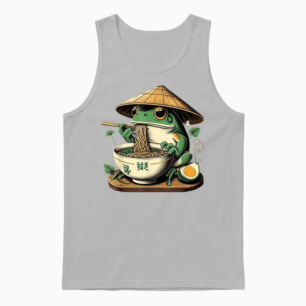 Frog Eating Ramen Kawaii Neko Japanese Noodles Anime Lovers Unisex Tank Top in Ash