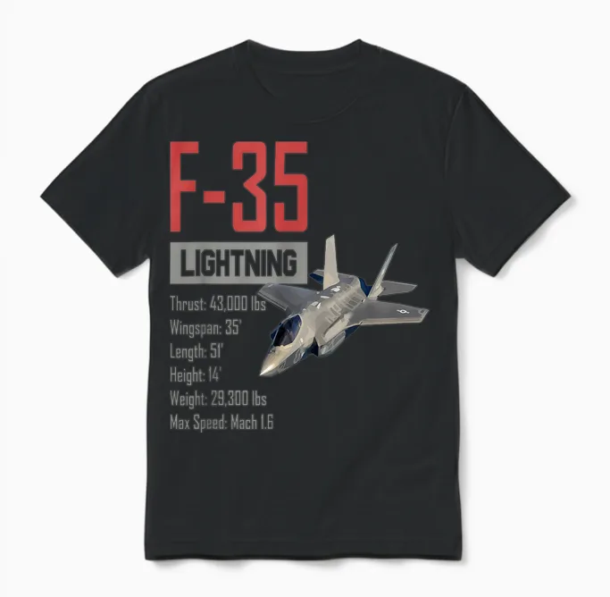 American Airplane Fighter Stealth F35 Lightning Unisex T-Shirt in Black