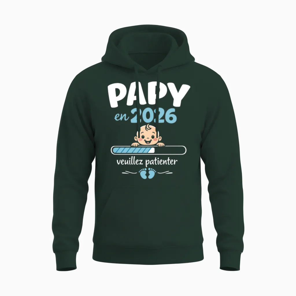Futur Papy En 2026 Cadeau Annonce Grossesse Grand-Père Manche Longue Unisex Hoodie in Forest