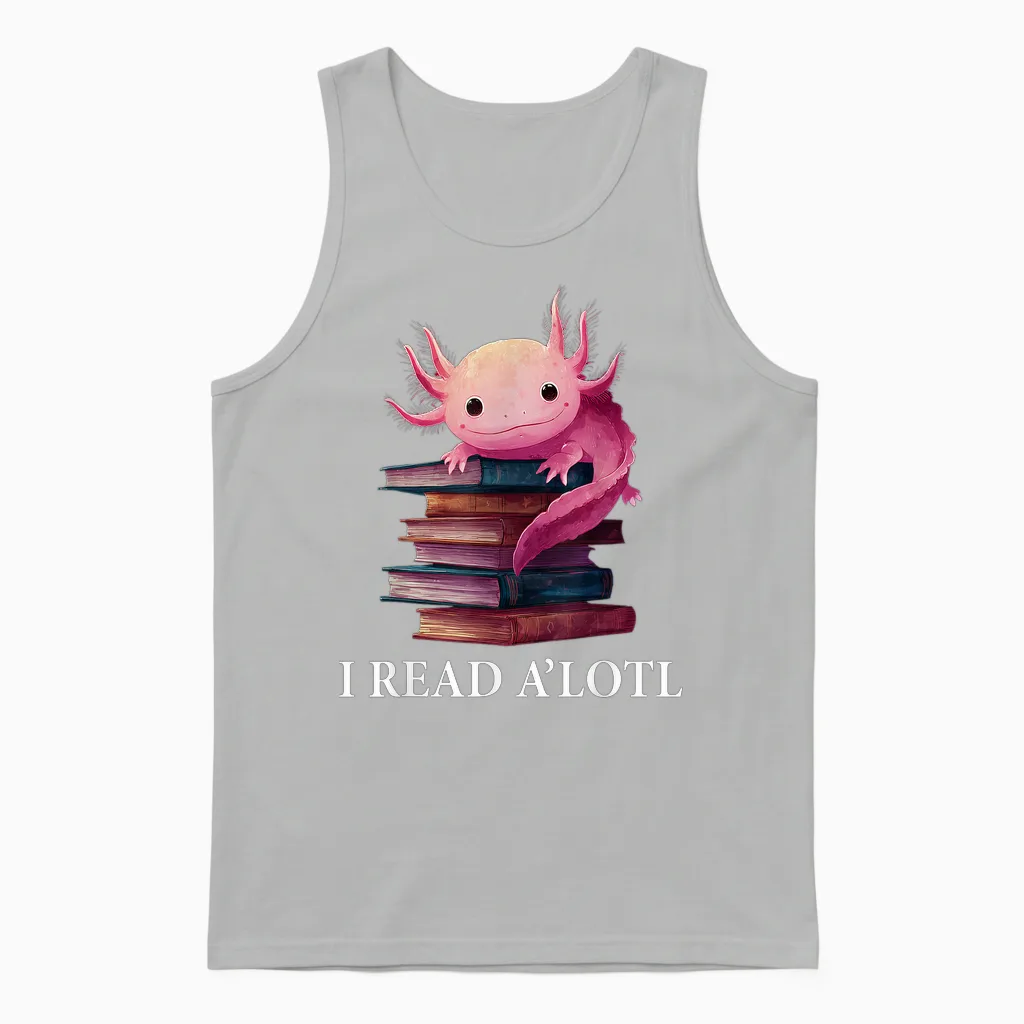 Funny Axolotl Book Lover Librarian Reading Library Readers Unisex Tank Top in Ash