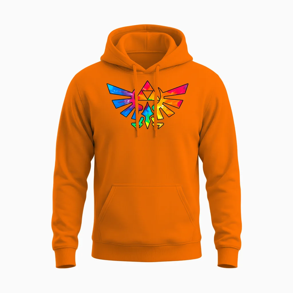 Legend of Zelda Triforce Symbol Tie Dye Unisex Hoodie in Safety Orange