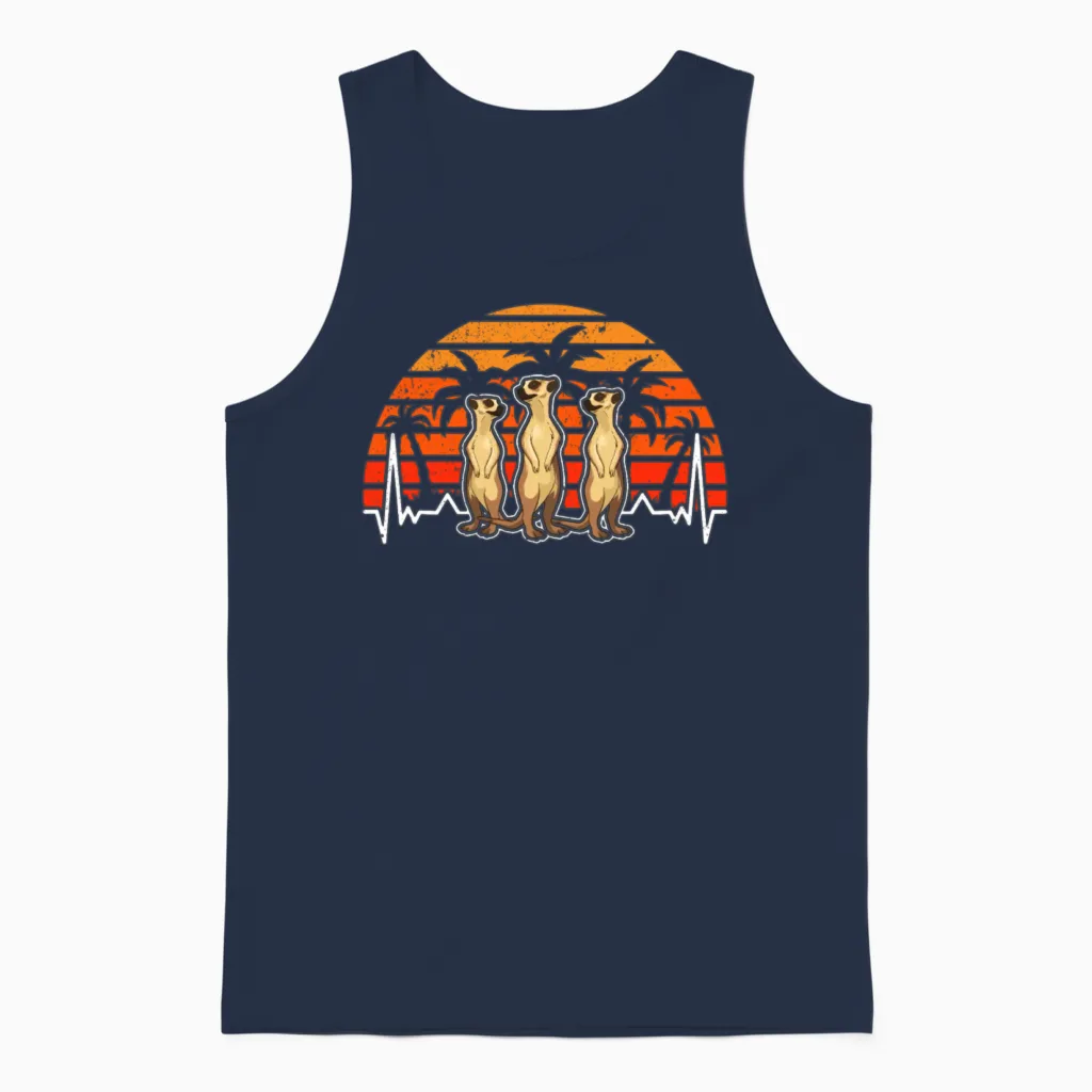 Meerkat Heartbeat Retro Unisex Tank Top in Navy