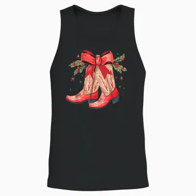 Merry and Bright Cowgirl Boot Christmas Western Cowboy Unisex Tank Top - Black
