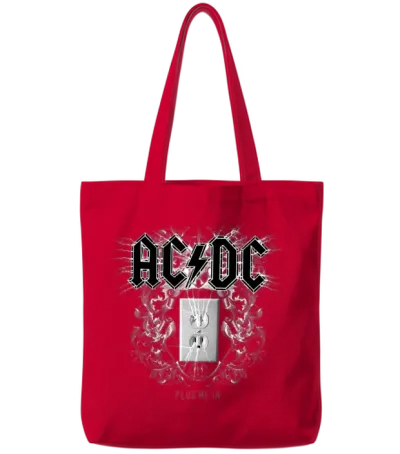 Ac/dc Logo with Socket Plug Me in Videoalbum Tote Bags - Red