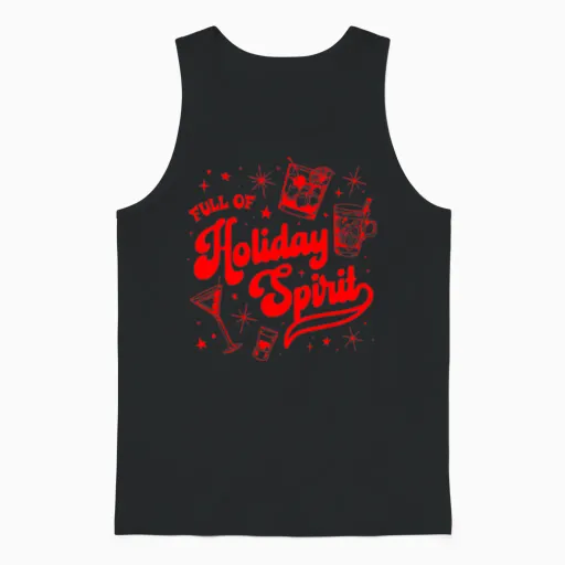 Full of Holiday Spirit Christmas Drinking Retro Cocktails Unisex Tank Top in Black