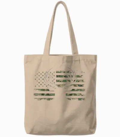 American Flag Camouflage Outdoor Antlers Deer T-Shirt Small Tote Bags - Natural