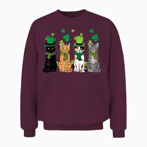 St Patricks Day Cats Irish Kitten Saint Paddy Men Women Unisex Sweatshirt - Maroon