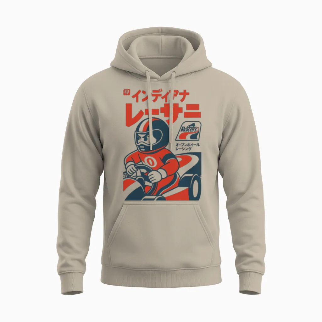 Defunct Japanese Style Indianapolis Racers Hockey Unisex Hoodie in Sand