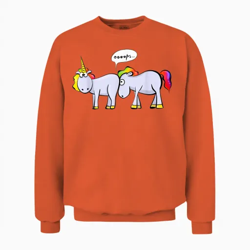 Funny Unicorn Ed in the Ass T-Shirt, Black, S Unisex Sweatshirt in Orange