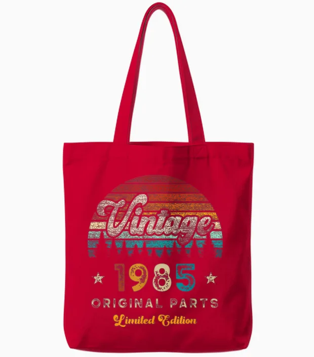 Vintage 1985 Birthday 40 Years Old Limited Edition T-Shirt, Black Tote Bags in Red