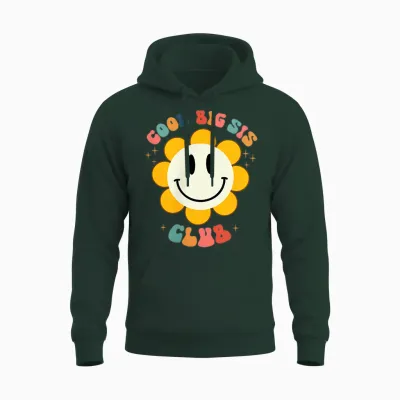 Retro Cool Big Sis Club Floral Big Sister Vorder- Und Rückseite Unisex Hoodie - Forest