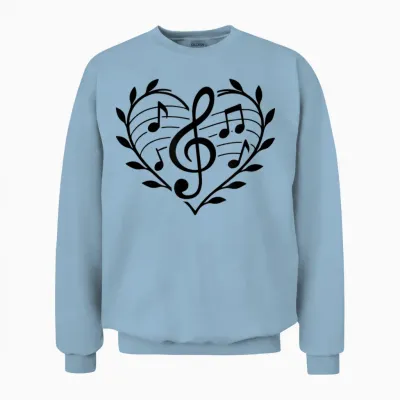 Music Heart Passion Pattern Musician with Treble Clef Unisex Sweatshirt - Light Blue