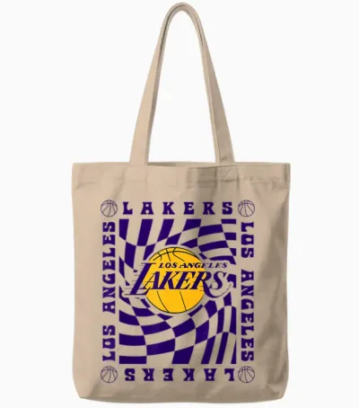 Nba Los Angeles Lakers Retro Checkerboard Wave Tote Bags - Natural