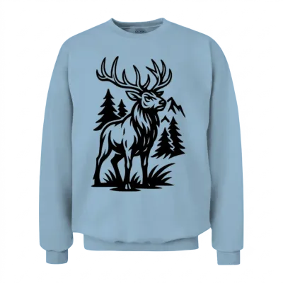 Majestic Forest Elk Lineart Unisex Sweatshirt - Light Blue
